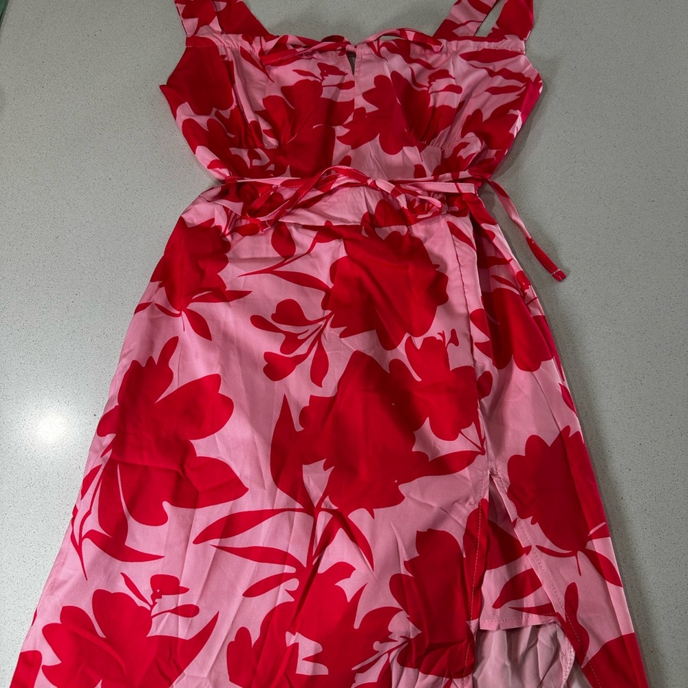 Chicme Red and Pink Floral Dress size M.